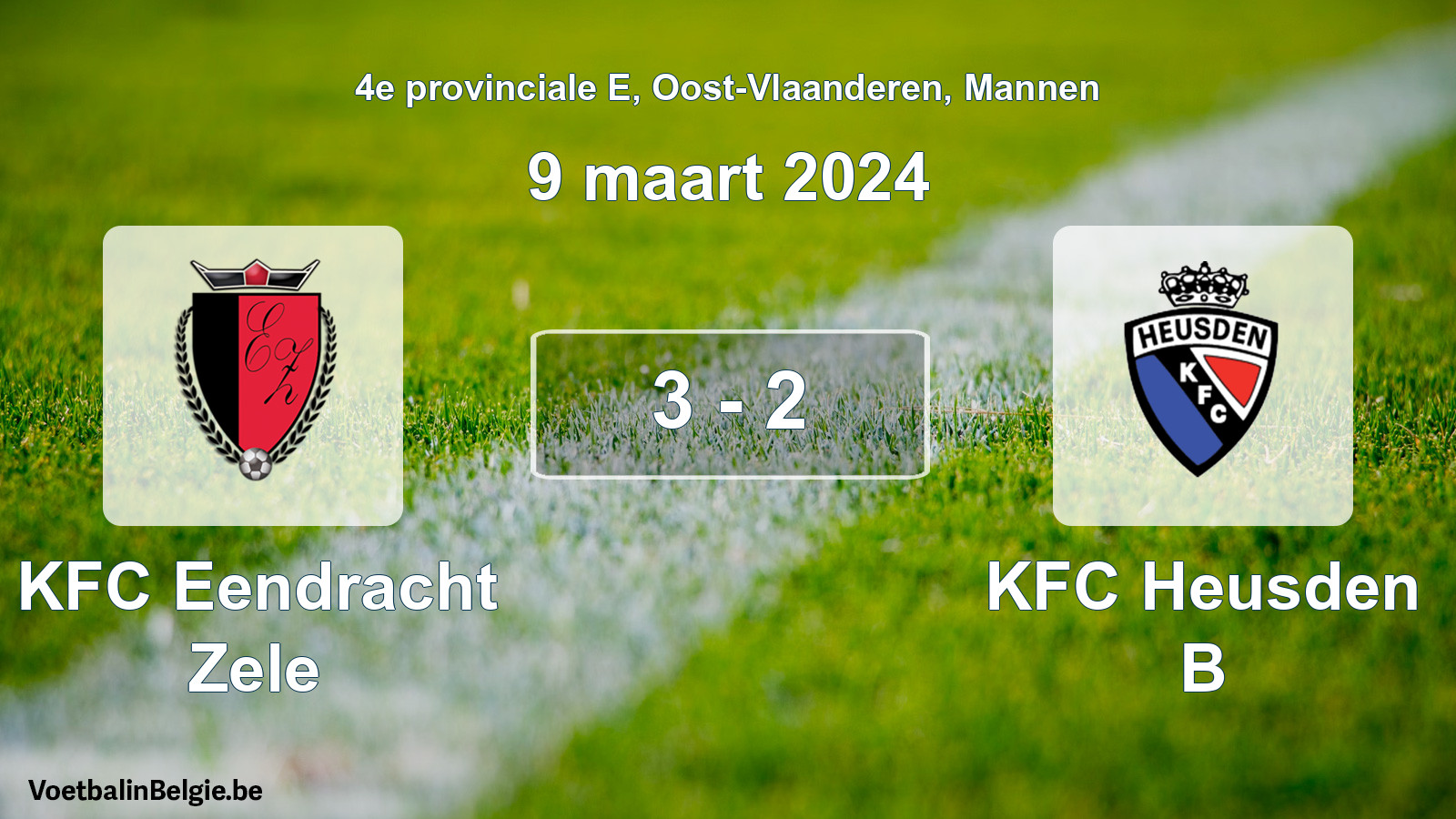 Gespeelde wedstrijd mannenvoetbal: KFC Eendracht Zele - KFC Heusden B 3 - 2 (9 maart 2024)