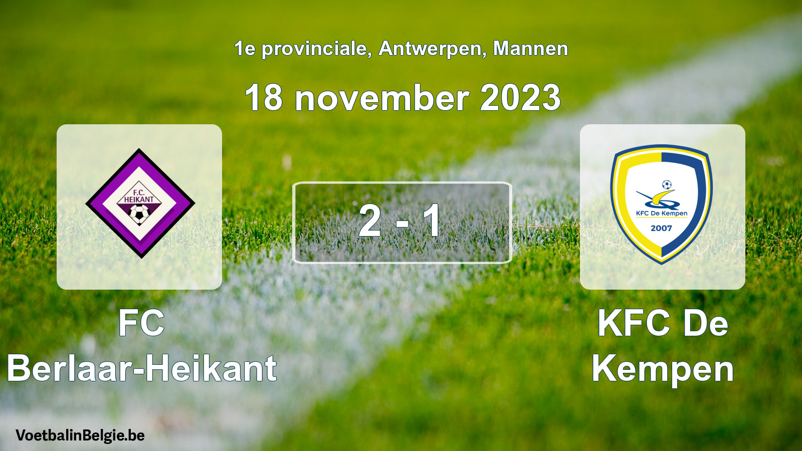 Gespeelde wedstrijd mannenvoetbal: FC Berlaar-Heikant - KFC De Kempen 2 - 1 (18 november 2023)