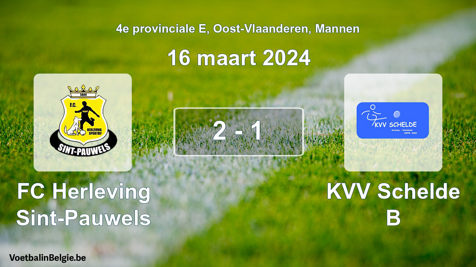 Gespeelde wedstrijd mannenvoetbal: FC Herleving Sint-Pauwels - KVV Schelde B 2 - 1 (16 maart 2024)