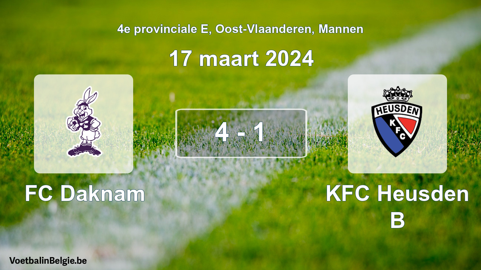 Gespeelde wedstrijd mannenvoetbal: FC Daknam - KFC Heusden B 4 - 1 (17 maart 2024)