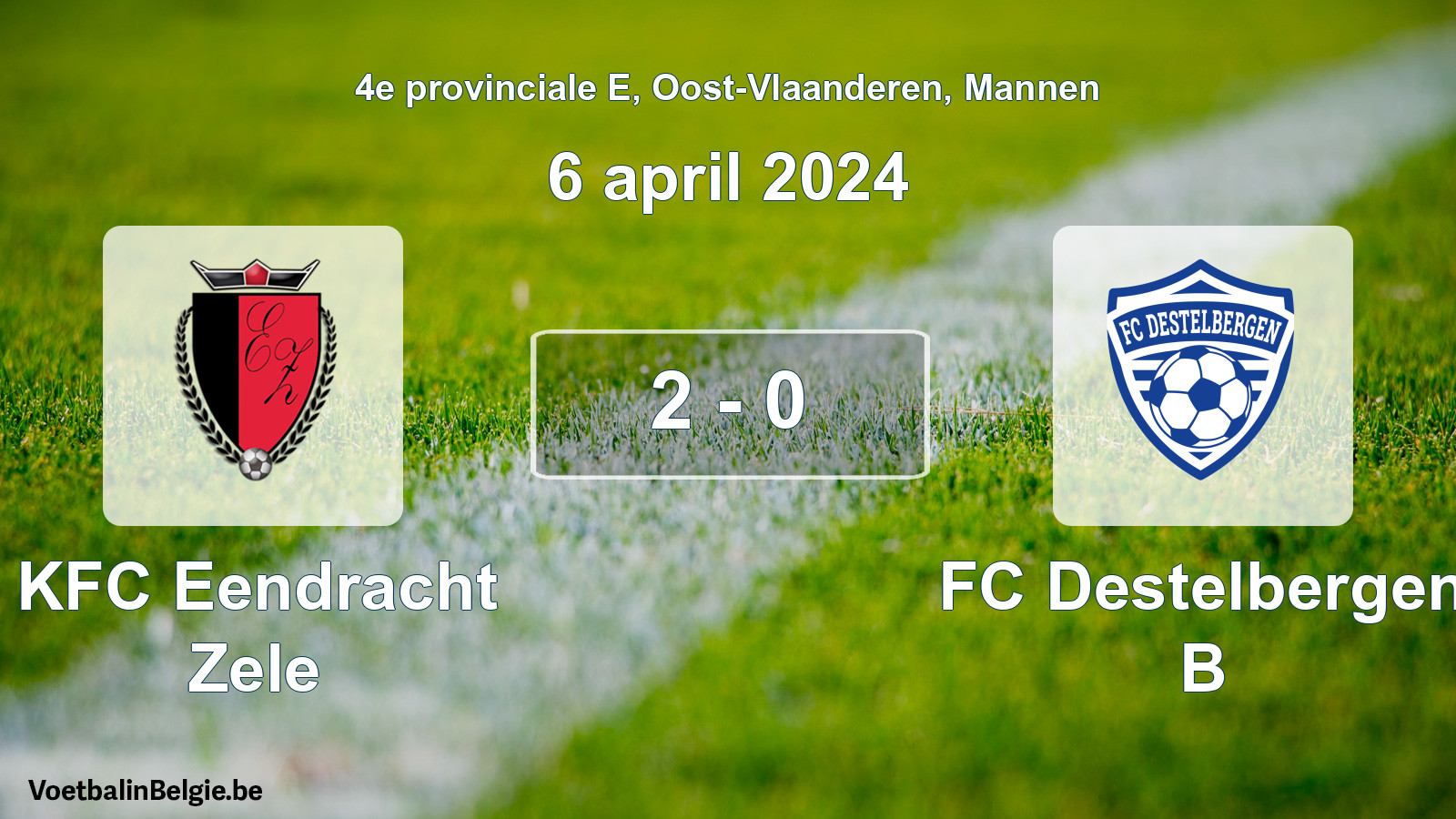 Gespeelde wedstrijd mannenvoetbal: KFC Eendracht Zele - FC Destelbergen B 2 - 0 (6 april 2024)