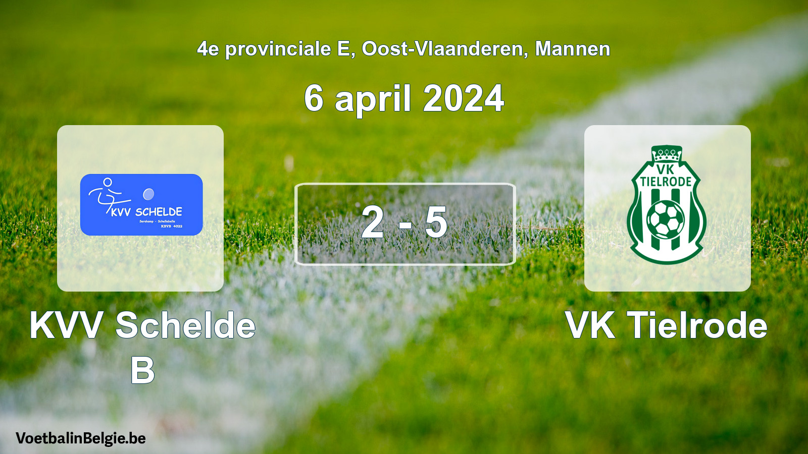 Gespeelde wedstrijd mannenvoetbal: KVV Schelde B - VK Tielrode 2 - 5 (6 april 2024)