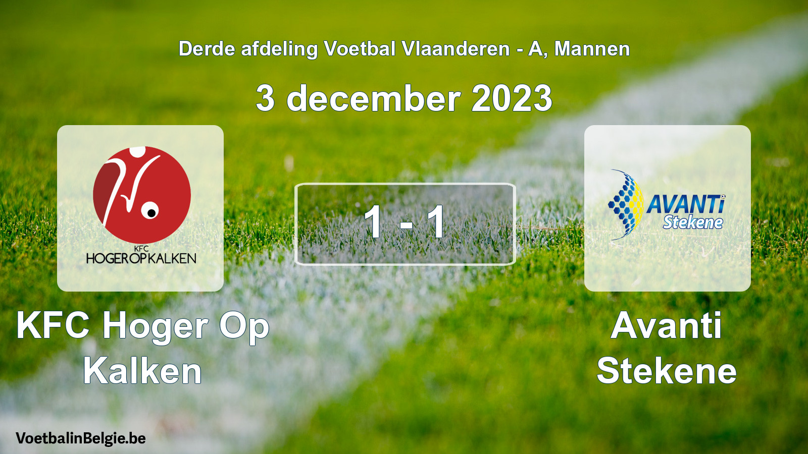 Gespeelde wedstrijd mannenvoetbal: KFC Hoger Op Kalken - Avanti Stekene 1 - 1 (3 december 2023)