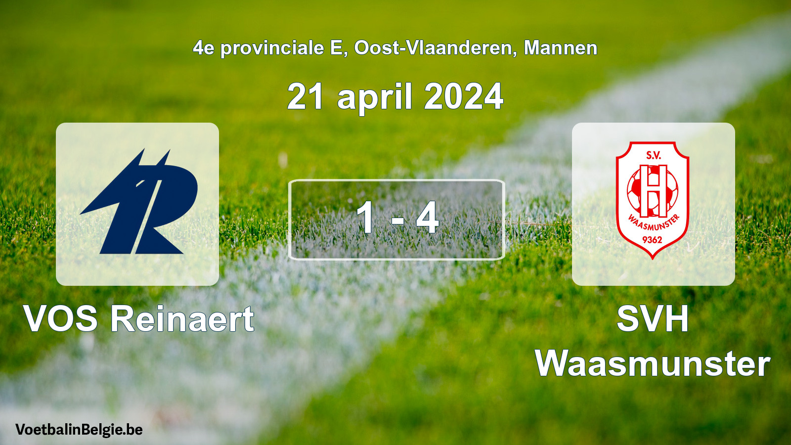 Gespeelde wedstrijd mannenvoetbal: VOS Reinaert - SVH Waasmunster 1 - 4 (21 april 2024)