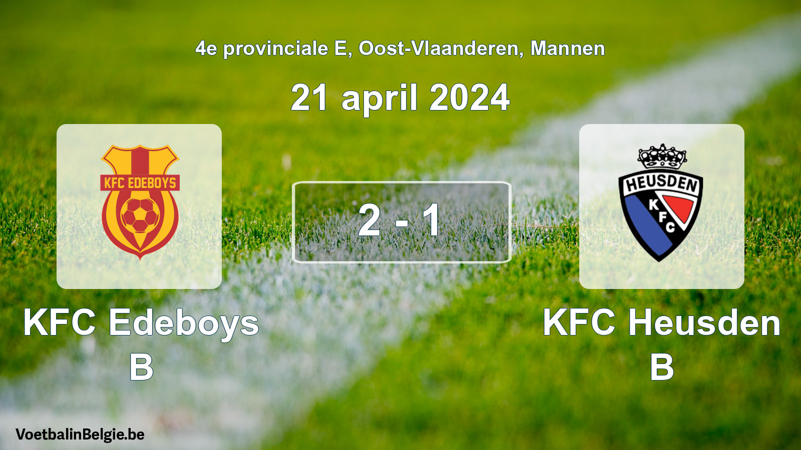 Gespeelde wedstrijd mannenvoetbal: KFC Edeboys B - KFC Heusden B 2 - 1 (21 april 2024)