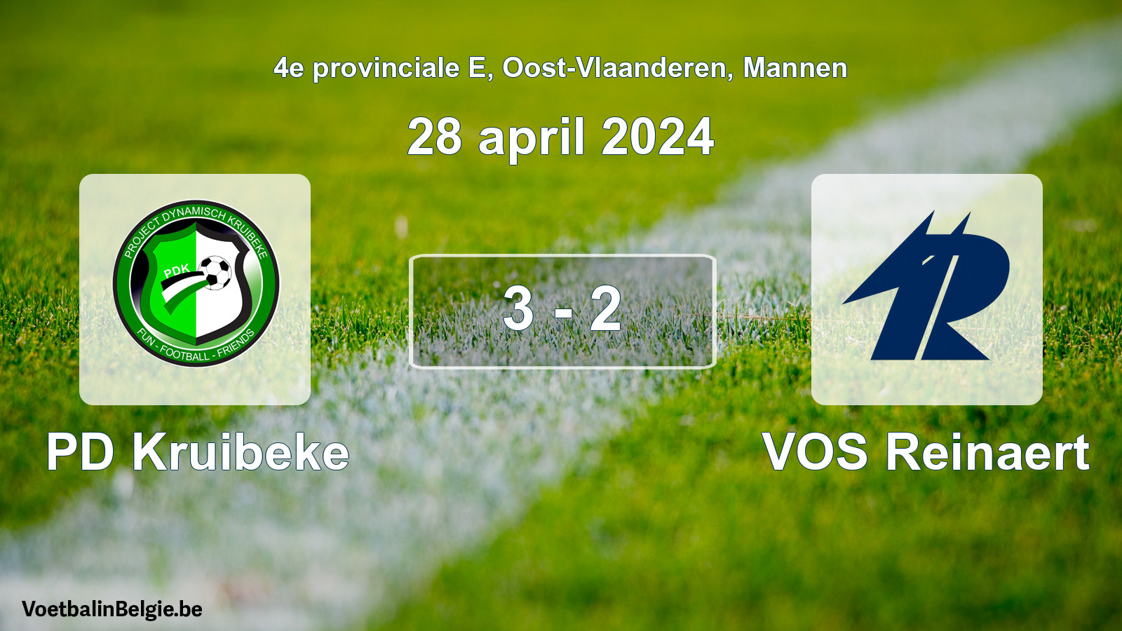 Gespeelde wedstrijd mannenvoetbal: PD Kruibeke - VOS Reinaert 3 - 2 (28 april 2024)
