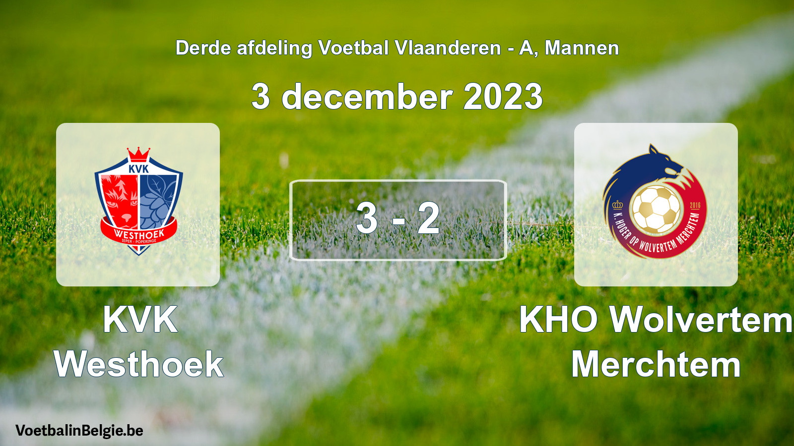 Gespeelde wedstrijd mannenvoetbal: KVK Westhoek - KHO Wolvertem Merchtem 3 - 2 (3 december 2023)
