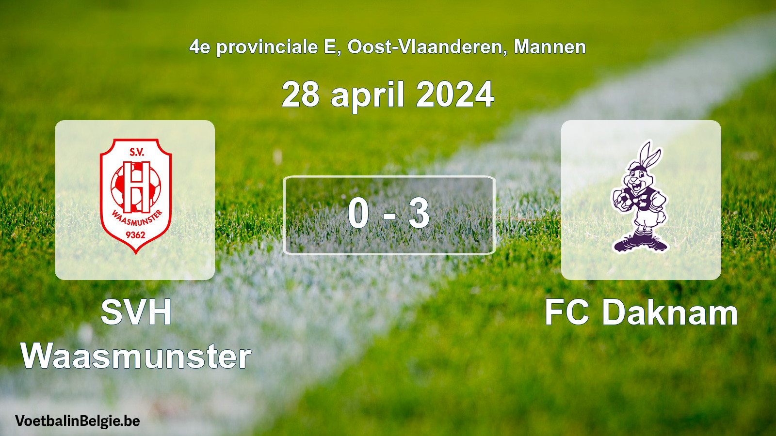 Gespeelde wedstrijd mannenvoetbal: SVH Waasmunster - FC Daknam 0 - 3 (28 april 2024)