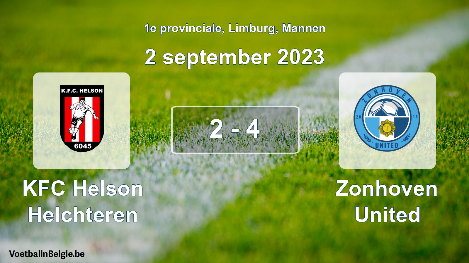 Gespeelde wedstrijd mannenvoetbal: KFC Helson Helchteren - Zonhoven United 2 - 4 (2 september 2023)