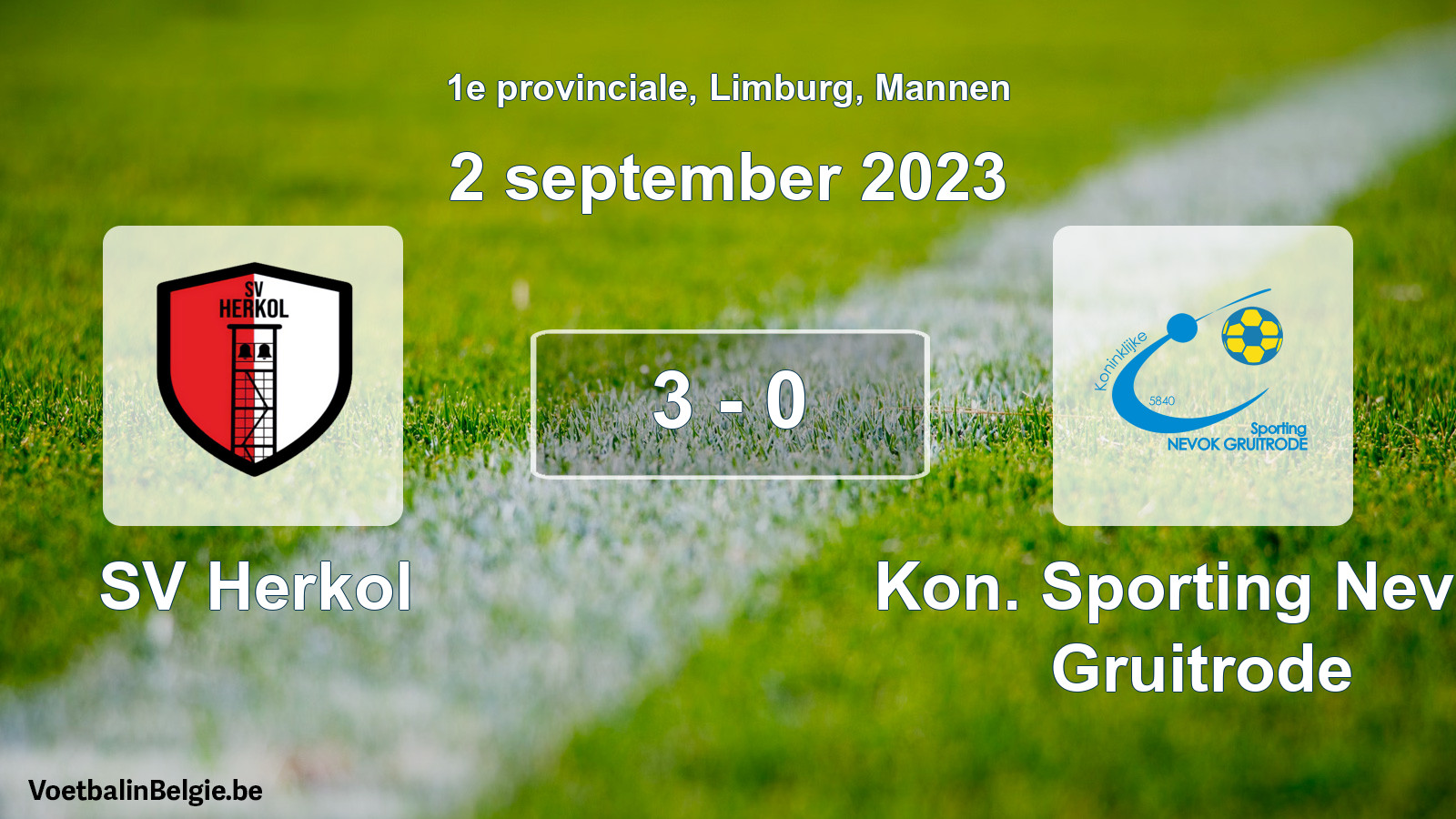 Gespeelde wedstrijd mannenvoetbal: SV Herkol - Kon. Sporting Nevok Gruitrode 3 - 0 (2 september 2023)