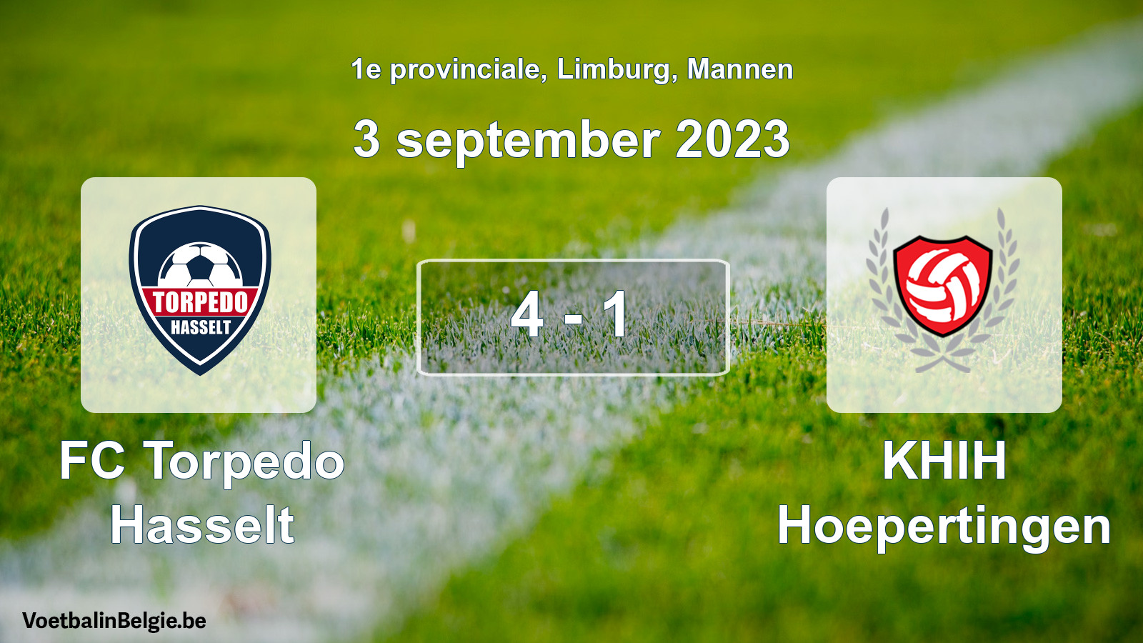 Gespeelde wedstrijd mannenvoetbal: FC Torpedo Hasselt - KHIH Hoepertingen 4 - 1 (3 september 2023)