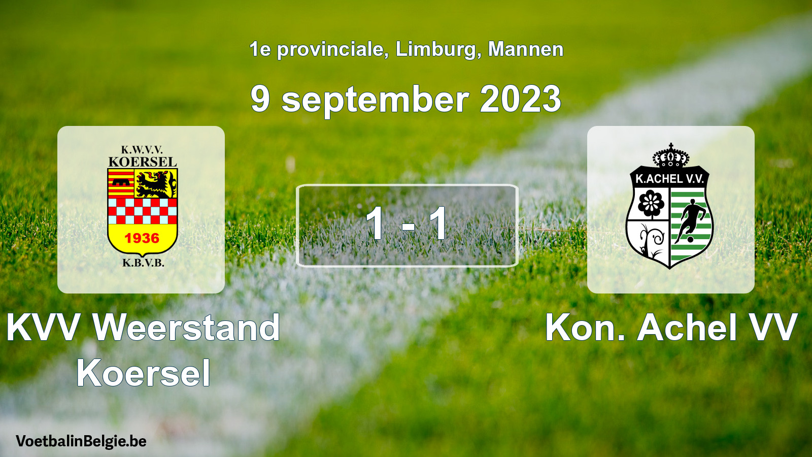 Gespeelde wedstrijd mannenvoetbal: KVV Weerstand Koersel - Kon. Achel VV 1 - 1 (9 september 2023)