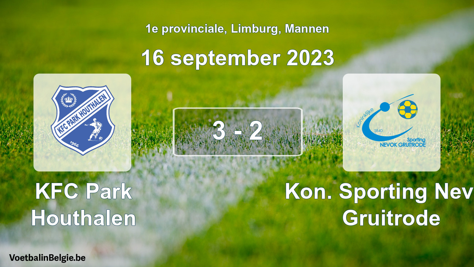Gespeelde wedstrijd mannenvoetbal: KFC Park Houthalen - Kon. Sporting Nevok Gruitrode 3 - 2 (16 september 2023)