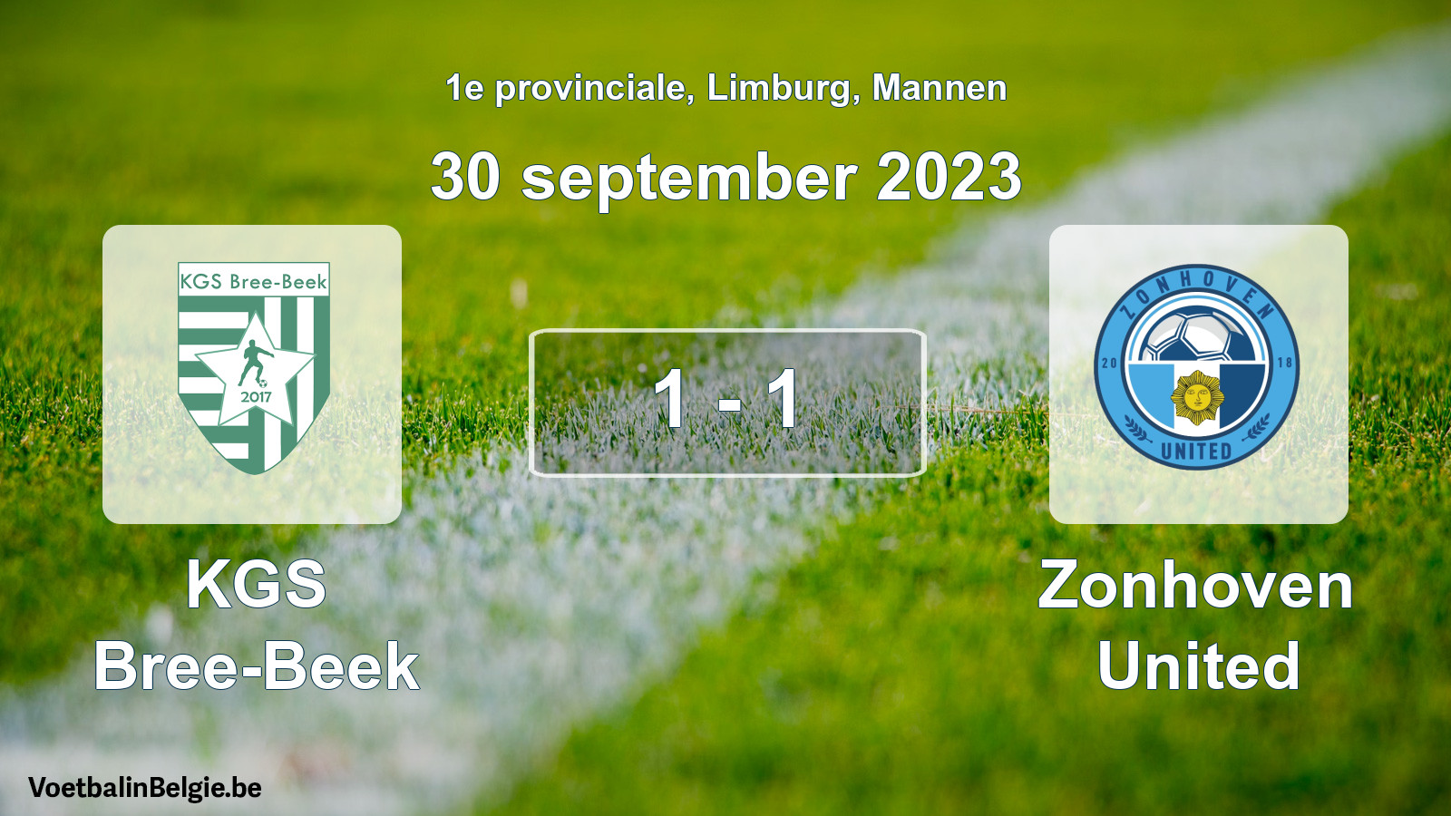 Gespeelde wedstrijd mannenvoetbal: KGS Bree-Beek - Zonhoven United 1 - 1 (30 september 2023)