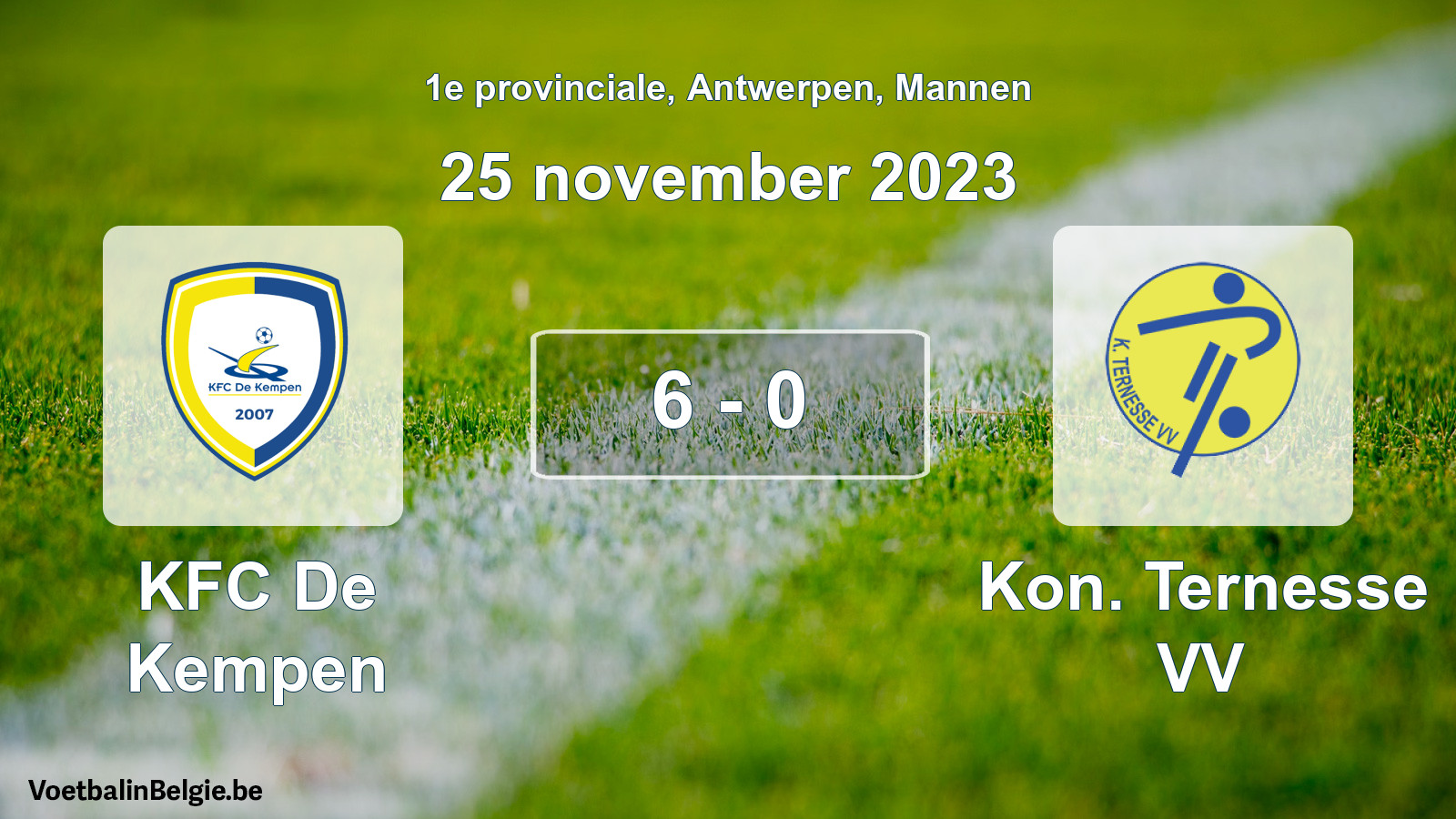 Gespeelde wedstrijd mannenvoetbal: KFC De Kempen - Kon. Ternesse VV 6 - 0 (25 november 2023)