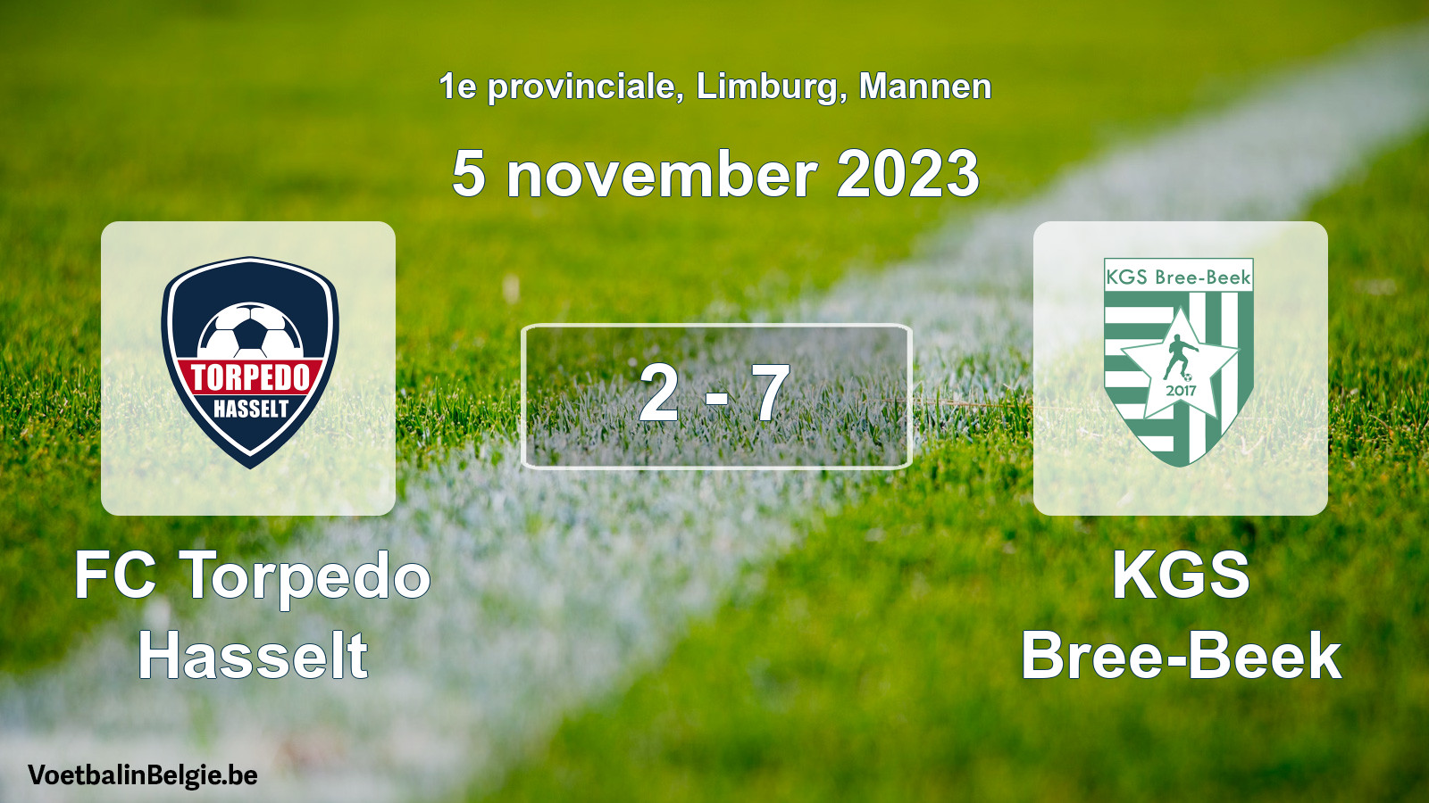 Gespeelde wedstrijd mannenvoetbal: FC Torpedo Hasselt - KGS Bree-Beek 2 - 7 (5 november 2023)