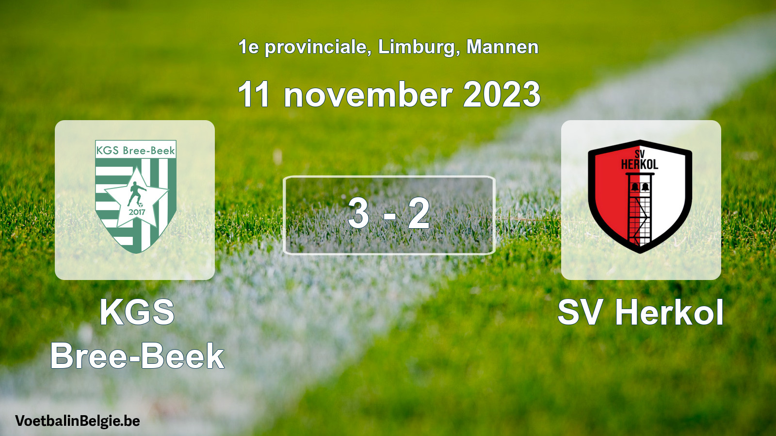 Gespeelde wedstrijd mannenvoetbal: KGS Bree-Beek - SV Herkol 3 - 2 (11 november 2023)