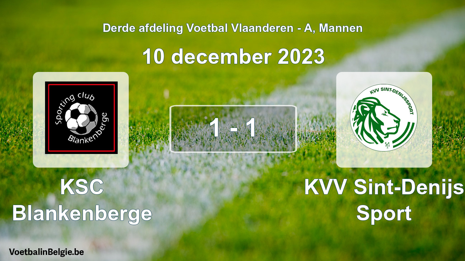 Gespeelde wedstrijd mannenvoetbal: KSC Blankenberge - KVV Sint-Denijs Sport 1 - 1 (10 december 2023)