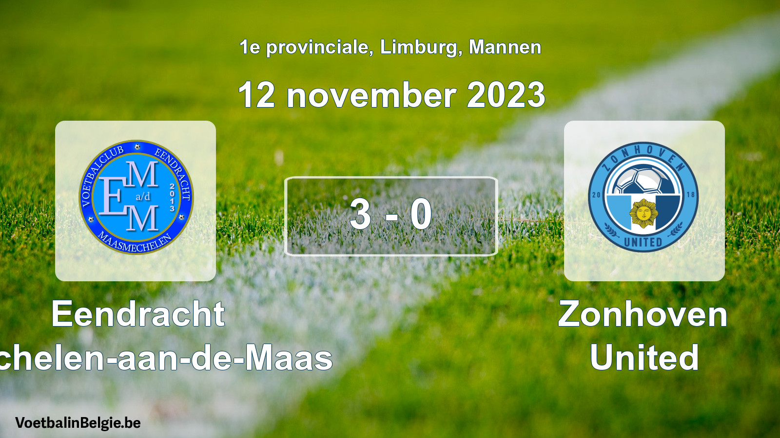 Gespeelde wedstrijd mannenvoetbal: Eendracht Mechelen-aan-de-Maas - Zonhoven United 3 - 0 (12 november 2023)