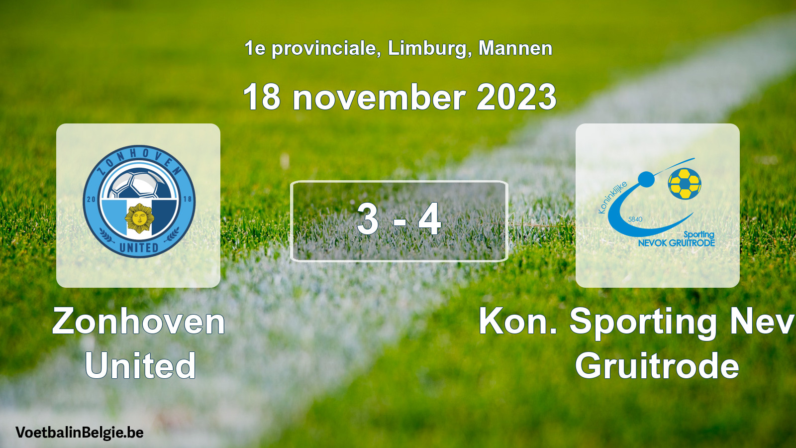 Gespeelde wedstrijd mannenvoetbal: Zonhoven United - Kon. Sporting Nevok Gruitrode 3 - 4 (18 november 2023)