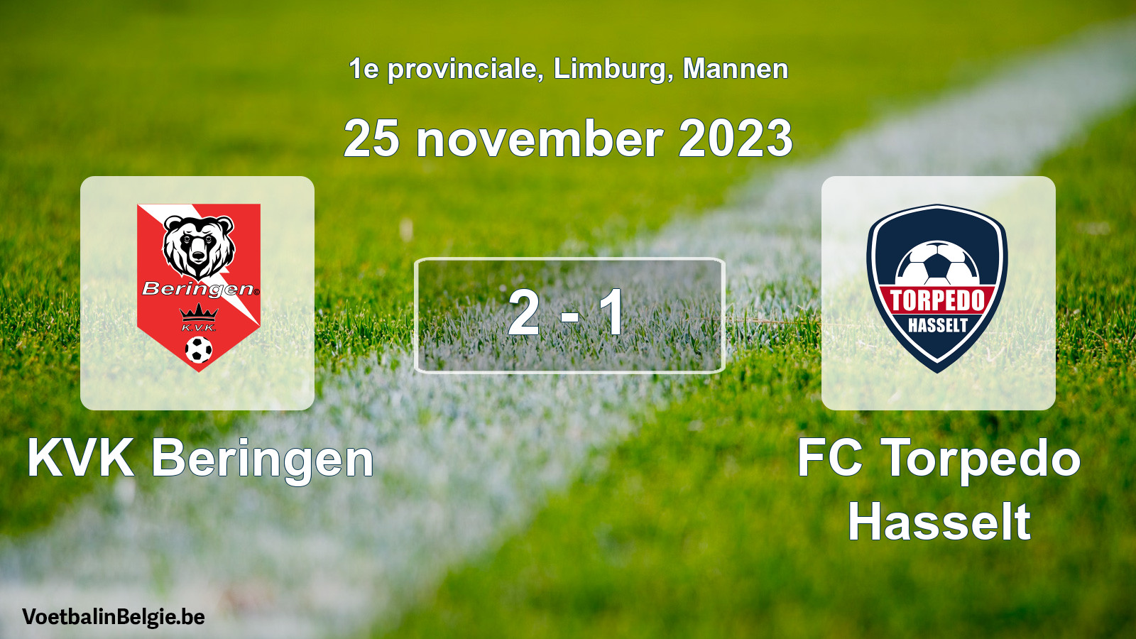 Gespeelde wedstrijd mannenvoetbal: KVK Beringen - FC Torpedo Hasselt 2 - 1 (25 november 2023)