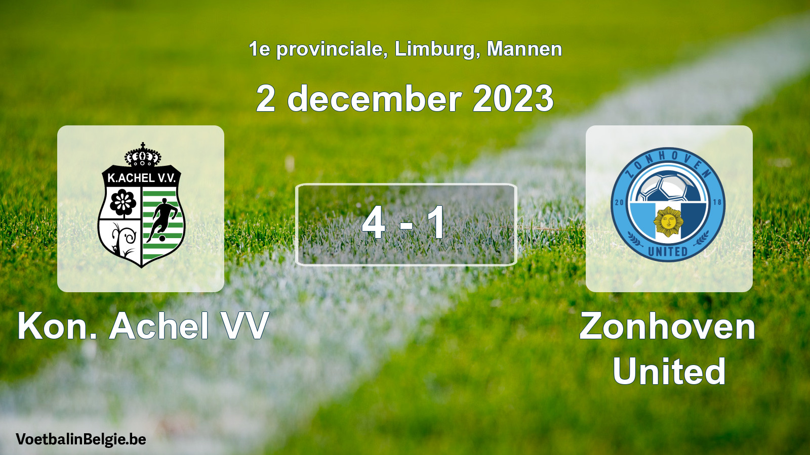 Gespeelde wedstrijd mannenvoetbal: Kon. Achel VV - Zonhoven United 4 - 1 (2 december 2023)