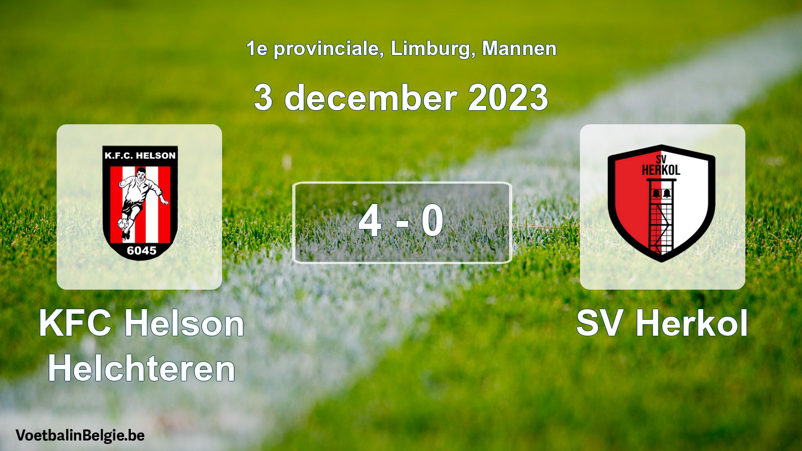 Gespeelde wedstrijd mannenvoetbal: KFC Helson Helchteren - SV Herkol 4 - 0 (3 december 2023)