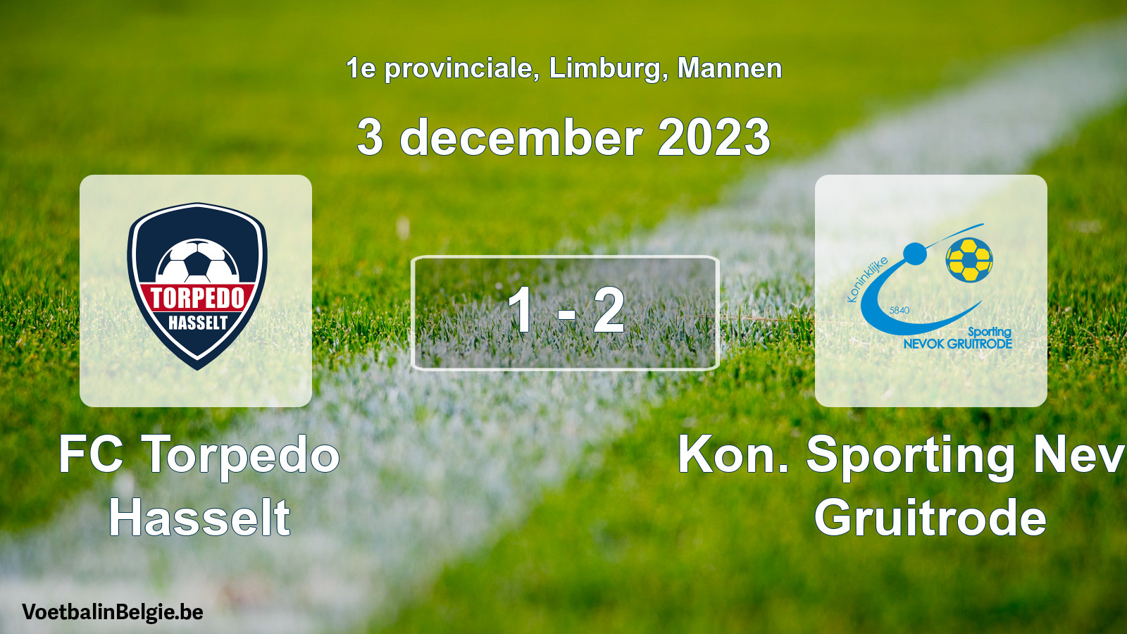 Gespeelde wedstrijd mannenvoetbal: FC Torpedo Hasselt - Kon. Sporting Nevok Gruitrode 1 - 2 (3 december 2023)