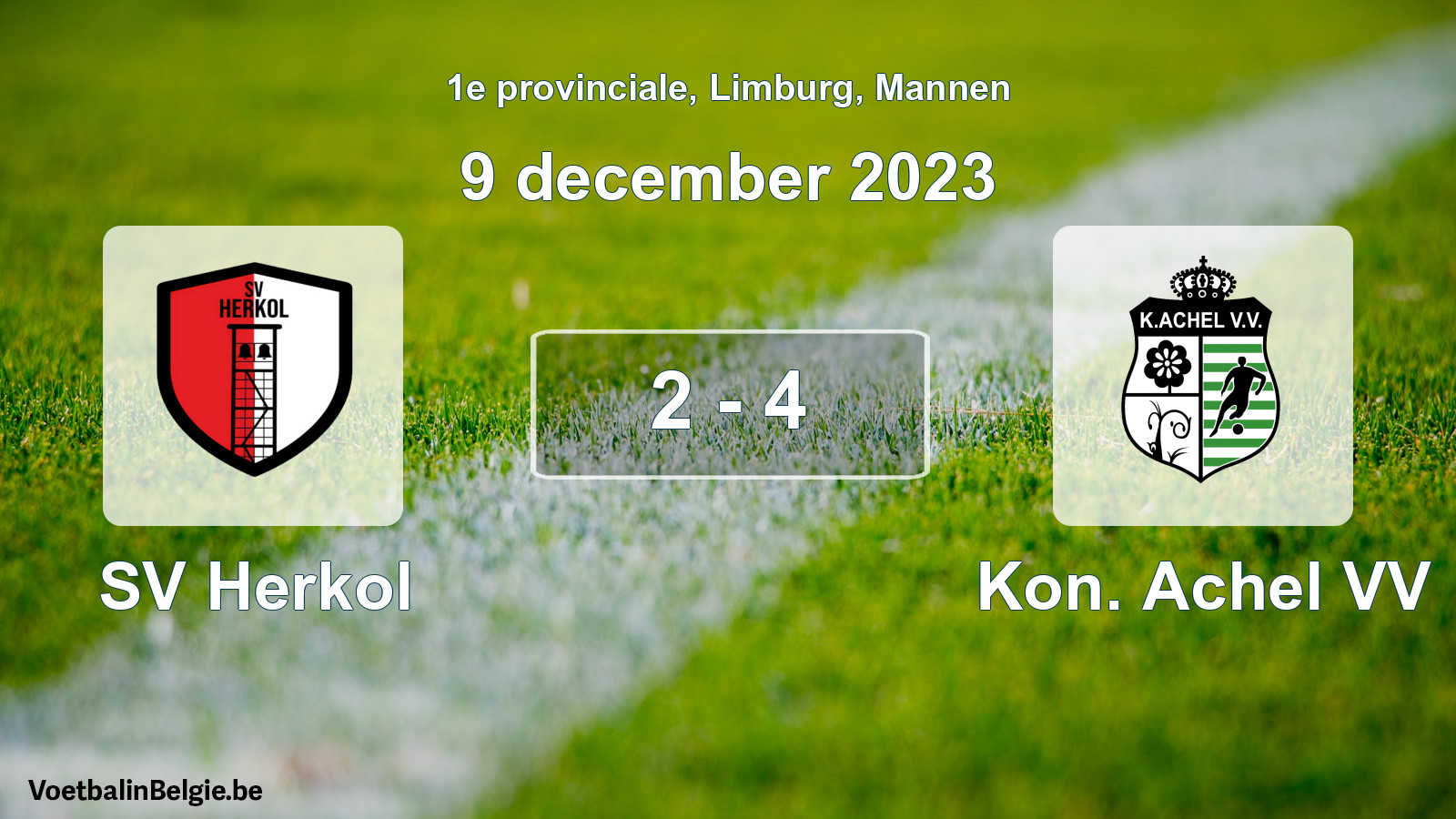 Gespeelde wedstrijd mannenvoetbal: SV Herkol - Kon. Achel VV 2 - 4 (9 december 2023)