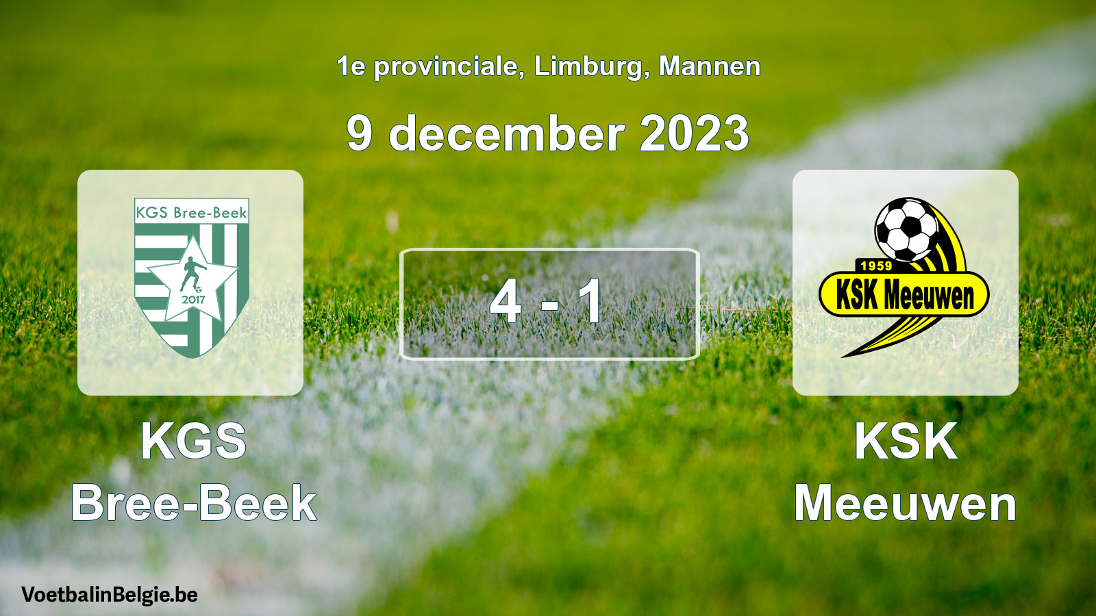 Gespeelde wedstrijd mannenvoetbal: KGS Bree-Beek - KSK Meeuwen 4 - 1 (9 december 2023)