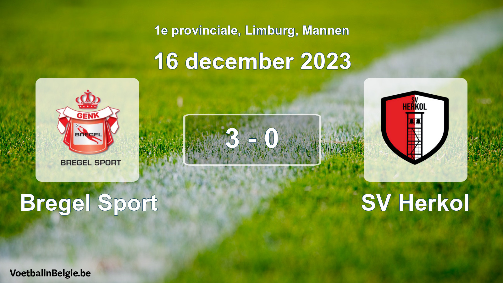 Gespeelde wedstrijd mannenvoetbal: Bregel Sport - SV Herkol 3 - 0 (16 december 2023)