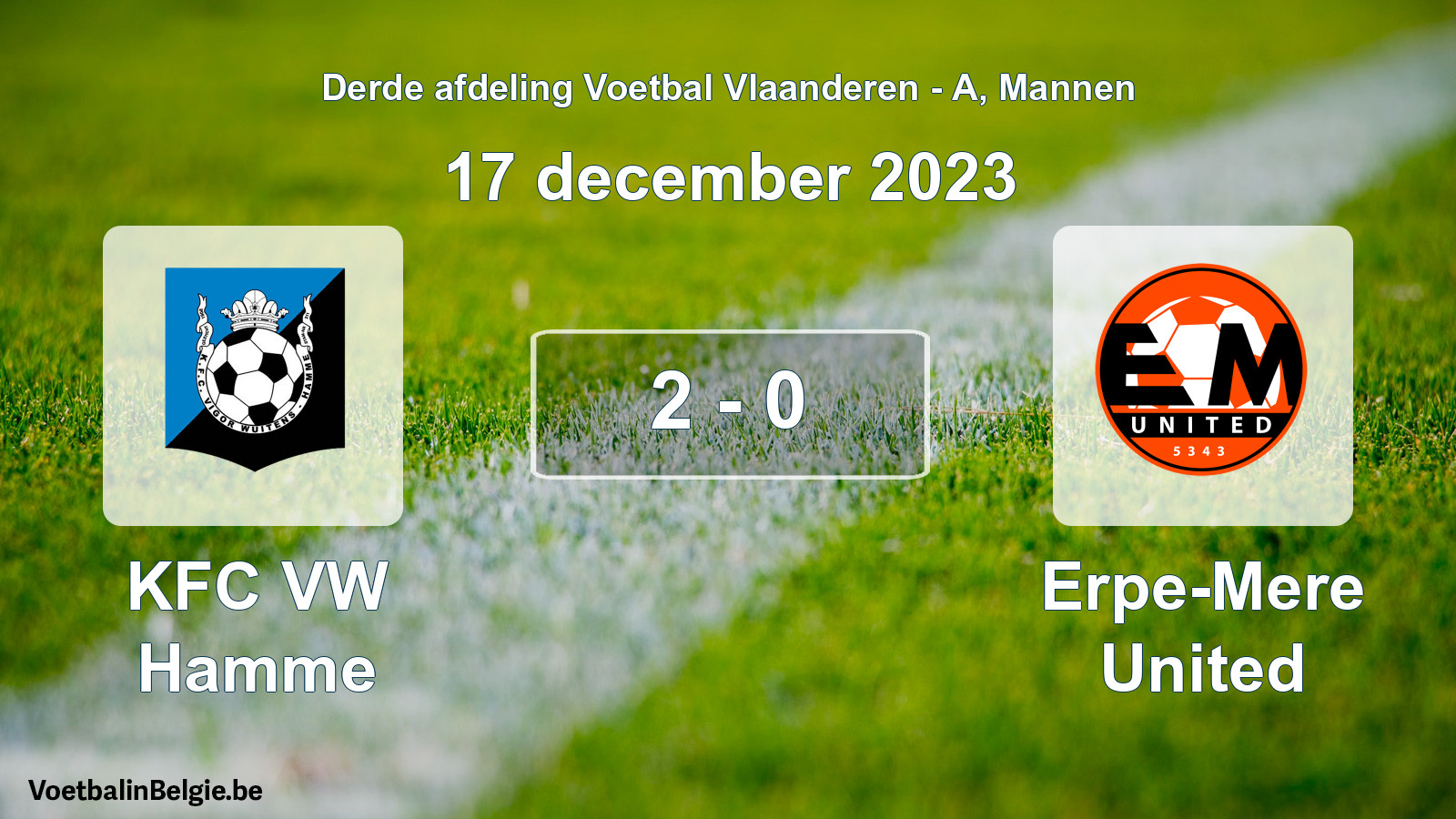 Gespeelde wedstrijd mannenvoetbal: KFC VW Hamme - Erpe-Mere United 2 - 0 (17 december 2023)