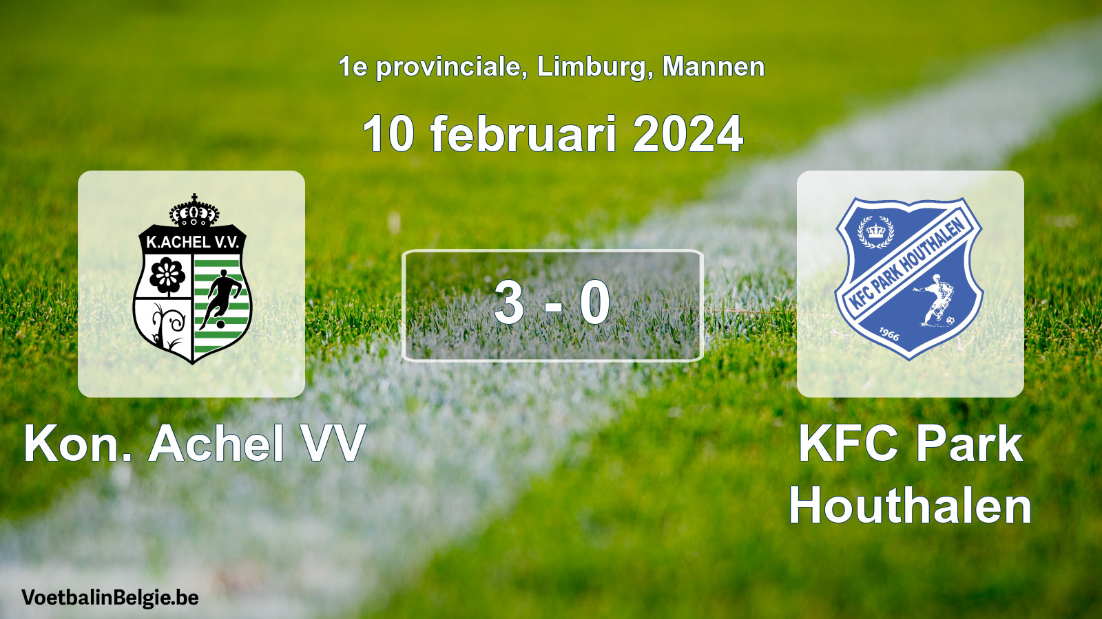 Gespeelde wedstrijd mannenvoetbal: Kon. Achel VV - KFC Park Houthalen 3 - 0 (10 februari 2024)