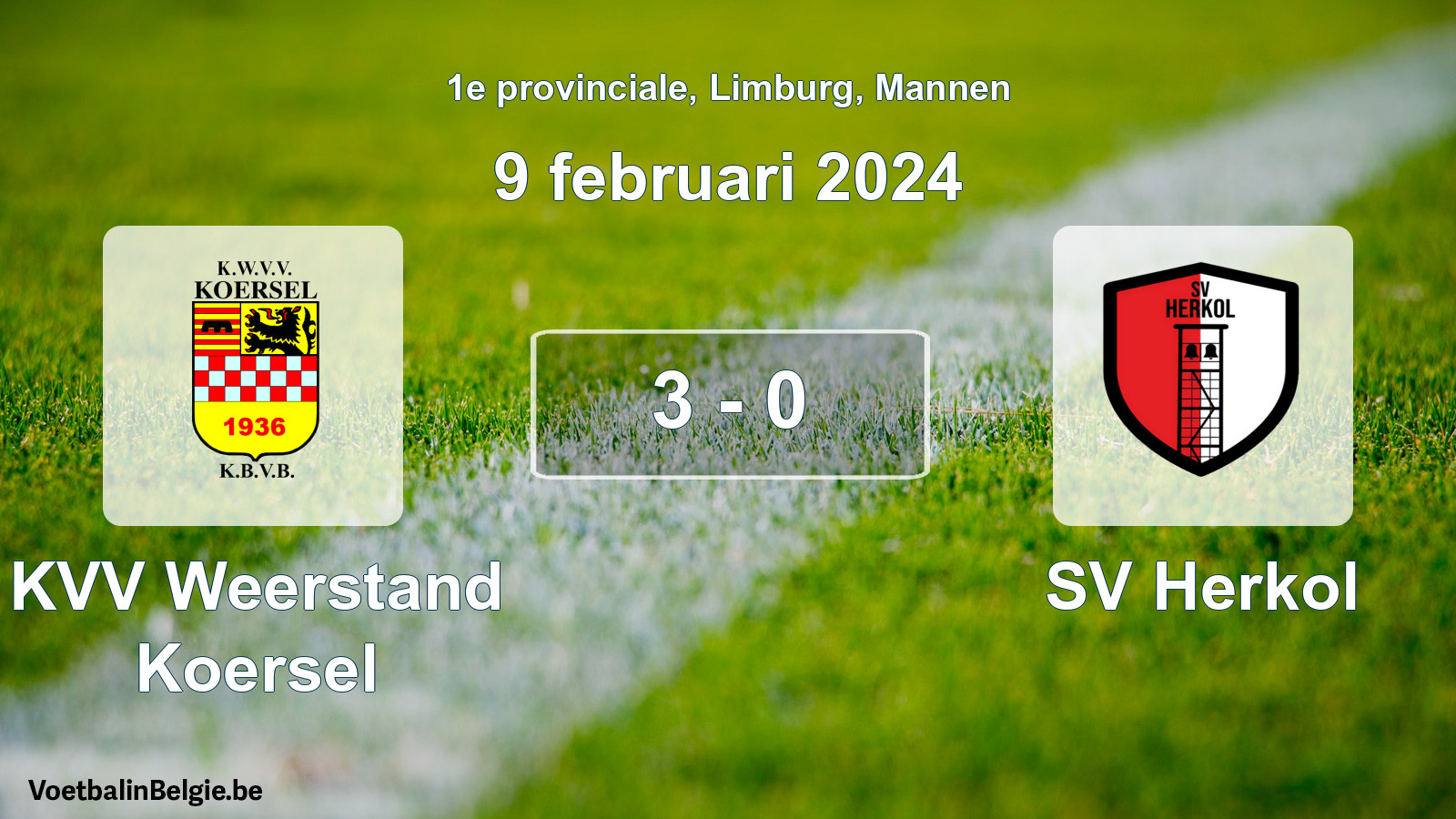 Gespeelde wedstrijd mannenvoetbal: KVV Weerstand Koersel - SV Herkol 3 - 0 (9 februari 2024)