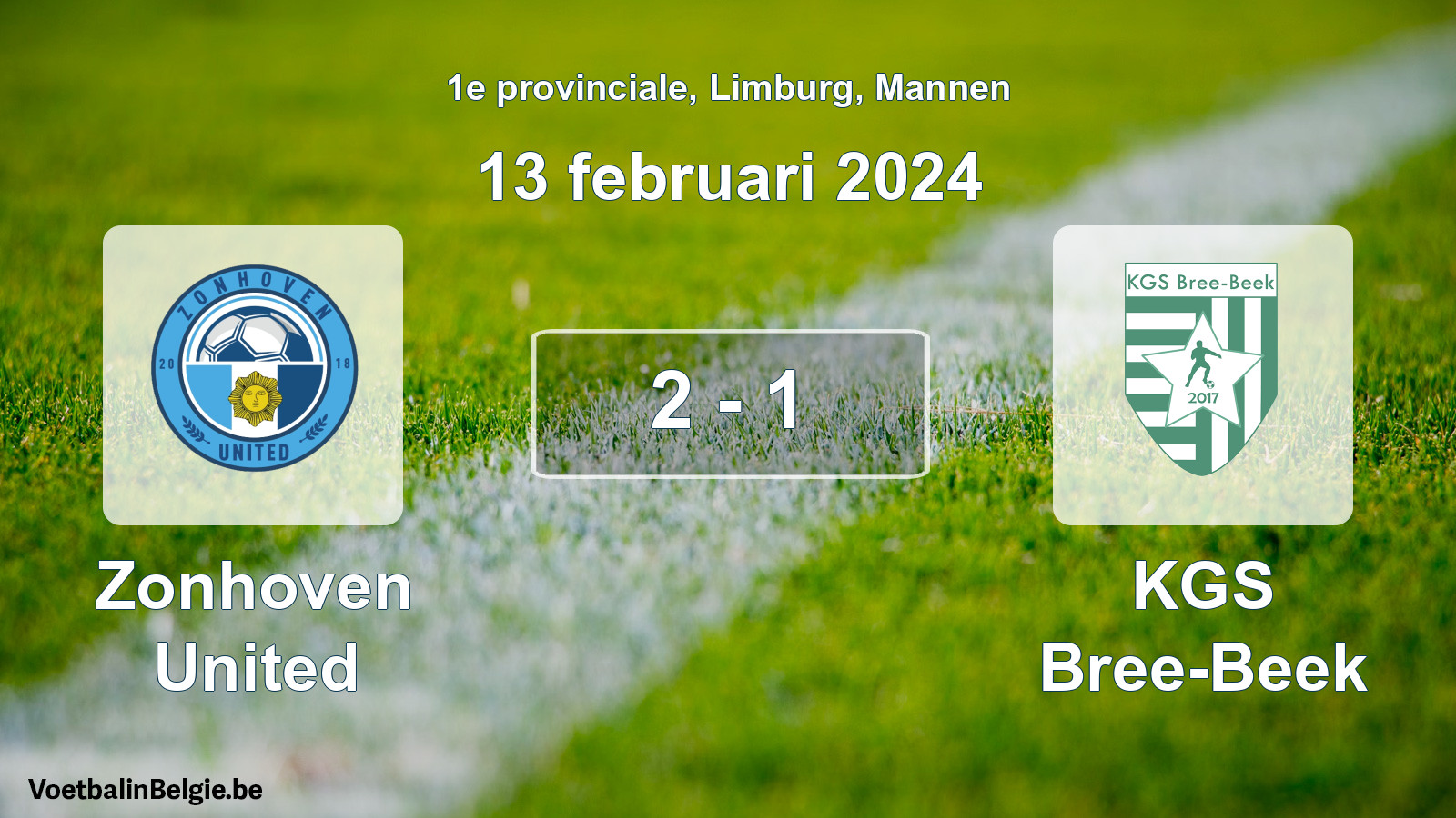 Gespeelde wedstrijd mannenvoetbal: Zonhoven United - KGS Bree-Beek 2 - 1 (13 februari 2024)