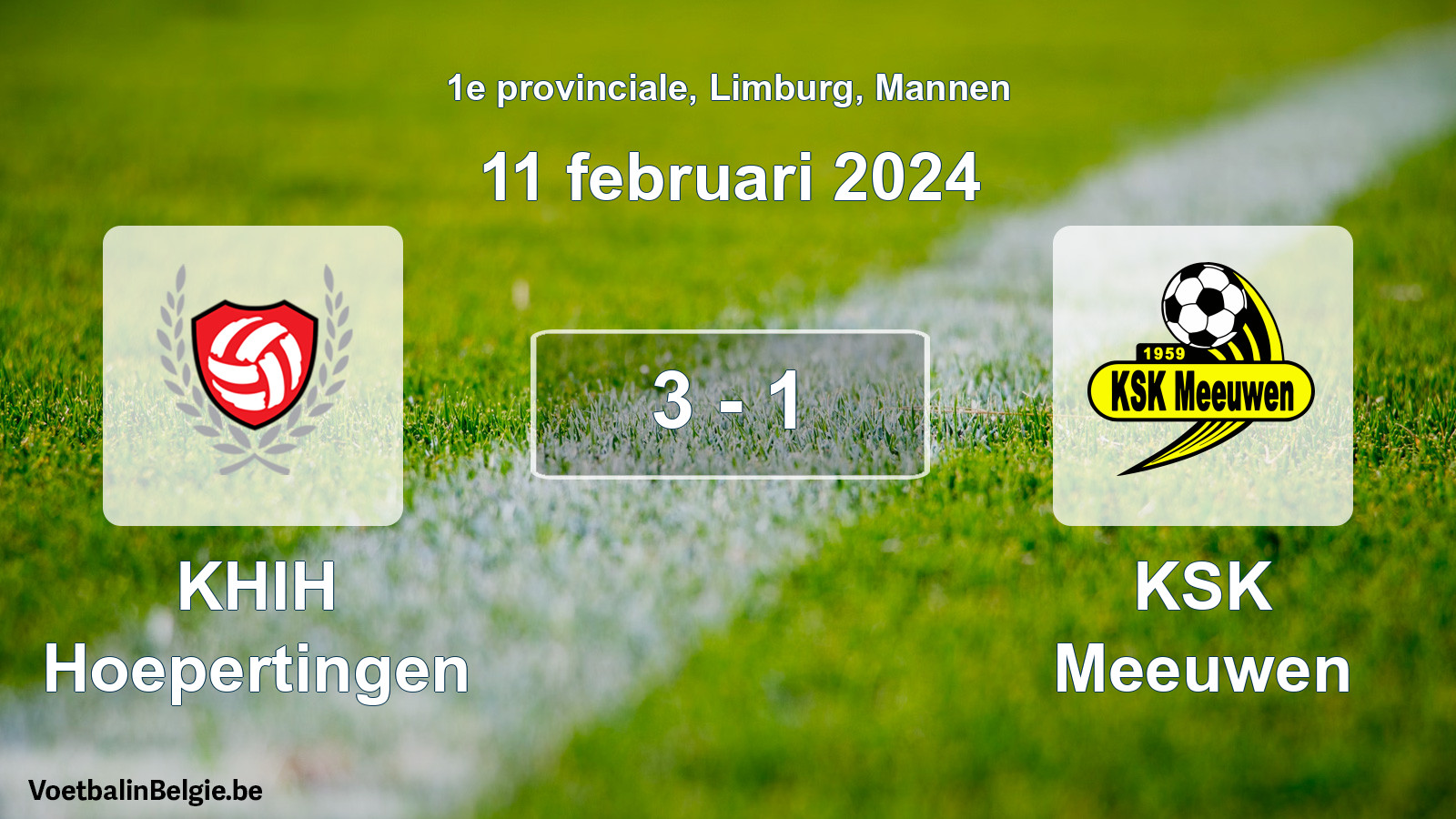 Gespeelde wedstrijd mannenvoetbal: KHIH Hoepertingen - KSK Meeuwen 3 - 1 (11 februari 2024)