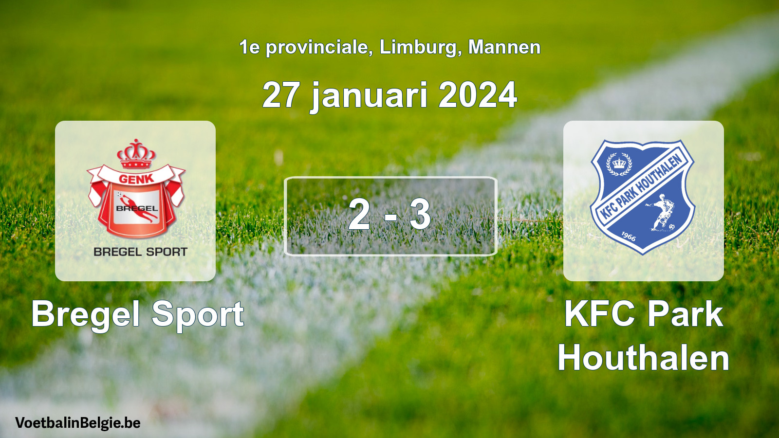 Gespeelde wedstrijd mannenvoetbal: Bregel Sport - KFC Park Houthalen 2 - 3 (27 januari 2024)