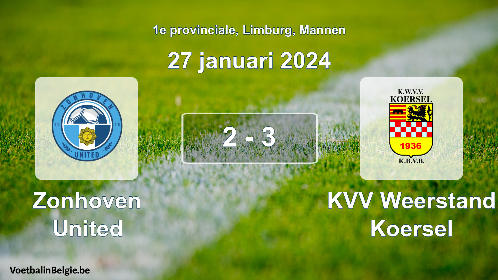 Gespeelde wedstrijd mannenvoetbal: Zonhoven United - KVV Weerstand Koersel 2 - 3 (27 januari 2024)