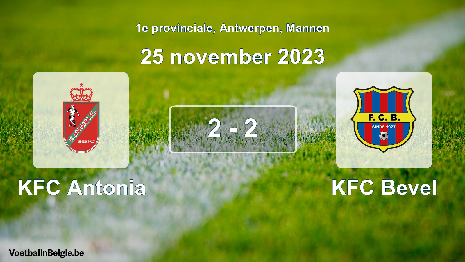 Gespeelde wedstrijd mannenvoetbal: KFC Antonia - KFC Bevel 2 - 2 (25 november 2023)