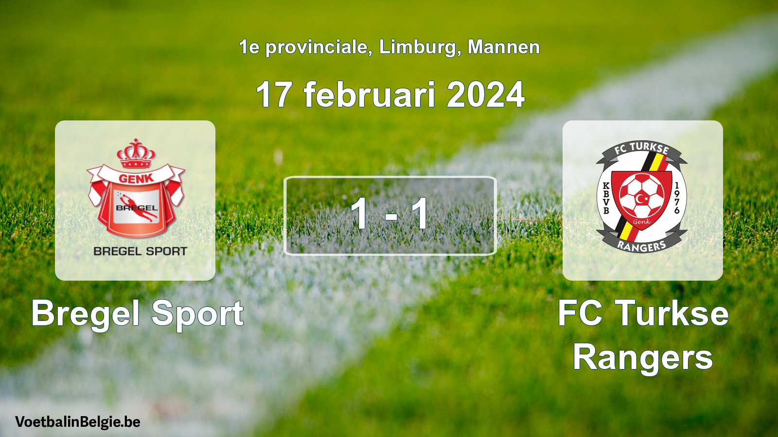 Gespeelde wedstrijd mannenvoetbal: Bregel Sport - FC Turkse Rangers 1 - 1 (17 februari 2024)
