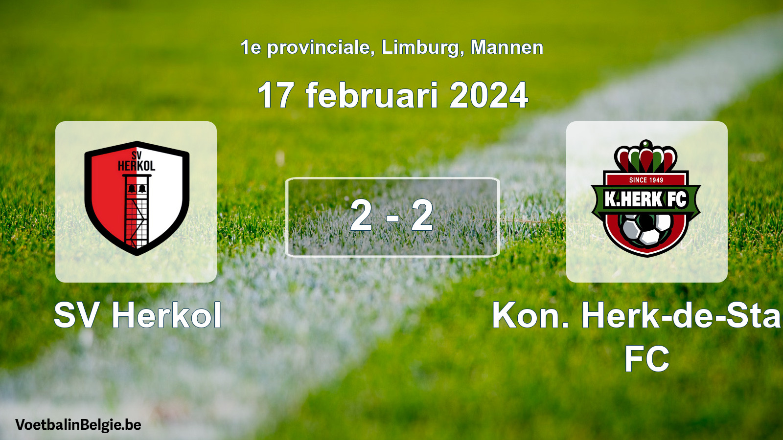 Gespeelde wedstrijd mannenvoetbal: SV Herkol - Kon. Herk-de-Stad FC 2 - 2 (17 februari 2024)