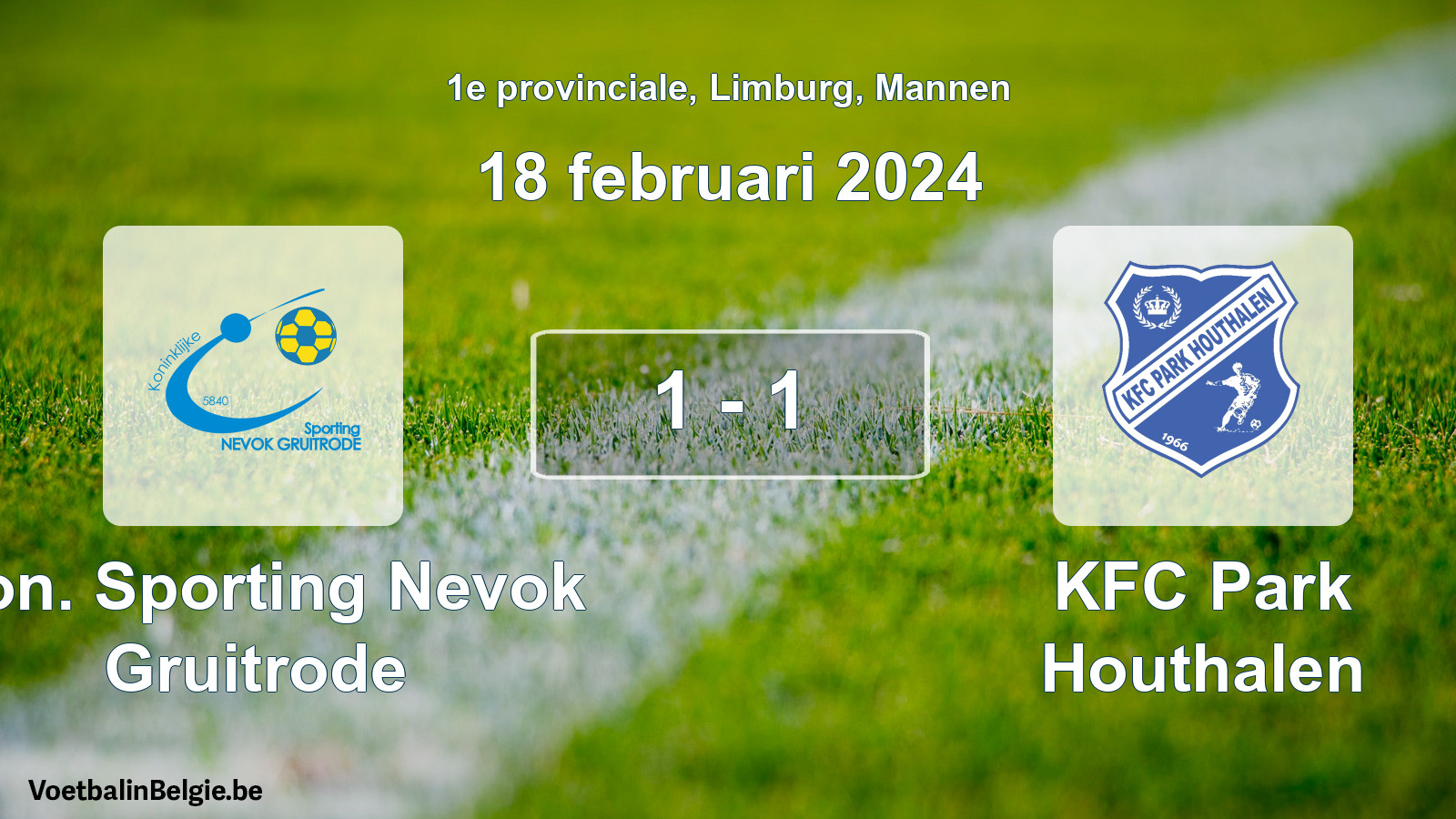 Gespeelde wedstrijd mannenvoetbal: Kon. Sporting Nevok Gruitrode - KFC Park Houthalen 1 - 1 (18 februari 2024)