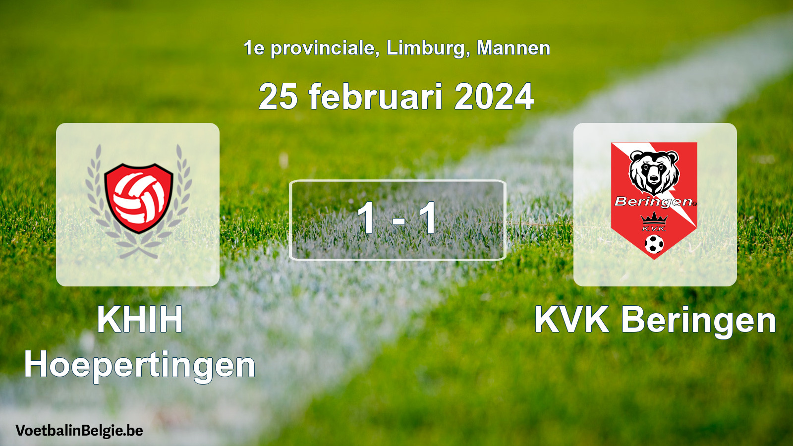 Gespeelde wedstrijd mannenvoetbal: KHIH Hoepertingen - KVK Beringen 1 - 1 (25 februari 2024)