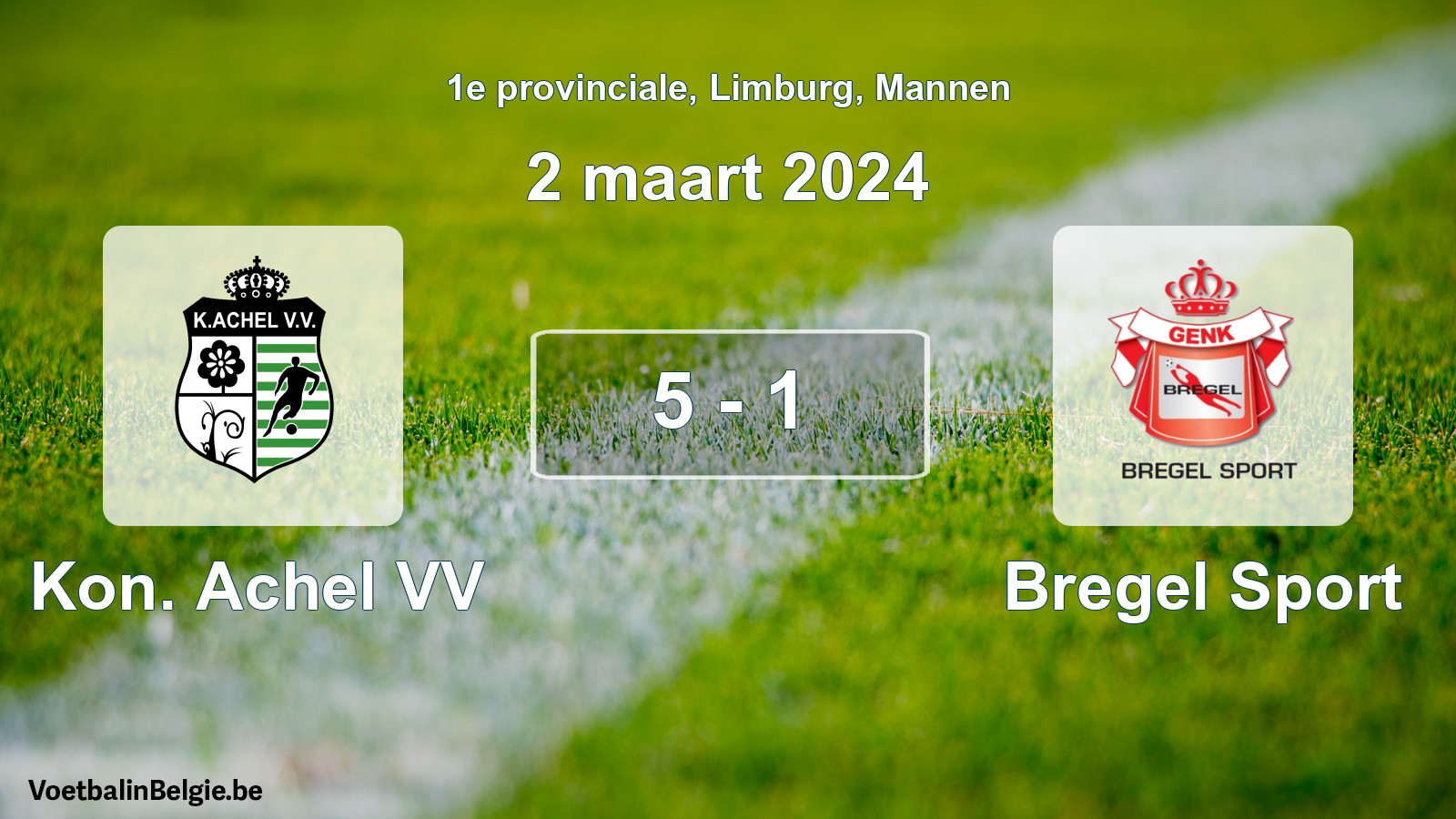 Gespeelde wedstrijd mannenvoetbal: Kon. Achel VV - Bregel Sport 5 - 1 (2 maart 2024)