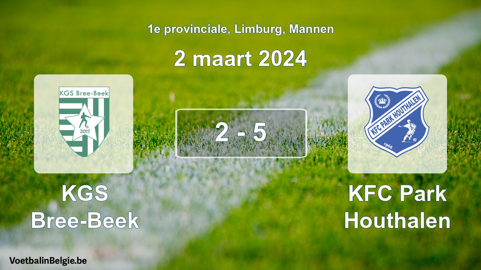 Gespeelde wedstrijd mannenvoetbal: KGS Bree-Beek - KFC Park Houthalen 2 - 5 (2 maart 2024)