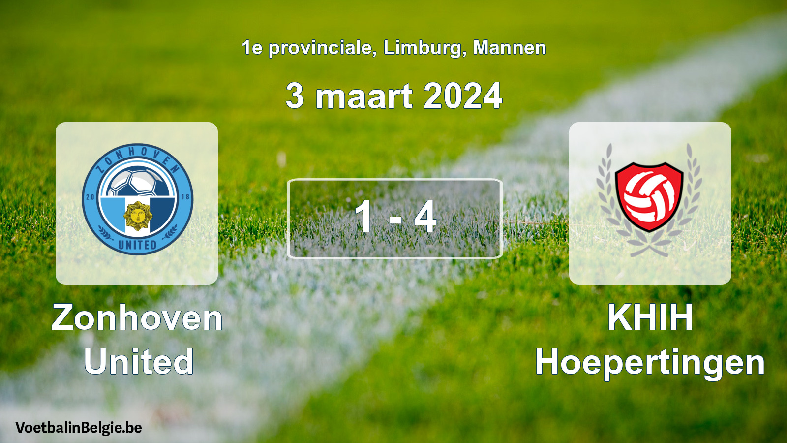 Gespeelde wedstrijd mannenvoetbal: Zonhoven United - KHIH Hoepertingen 1 - 4 (3 maart 2024)