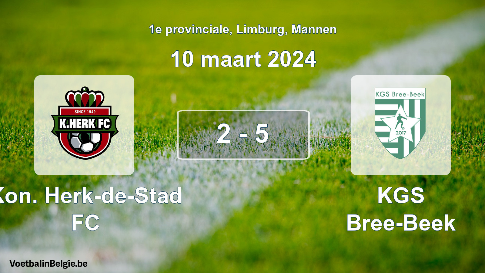Gespeelde wedstrijd mannenvoetbal: Kon. Herk-de-Stad FC - KGS Bree-Beek 2 - 5 (10 maart 2024)