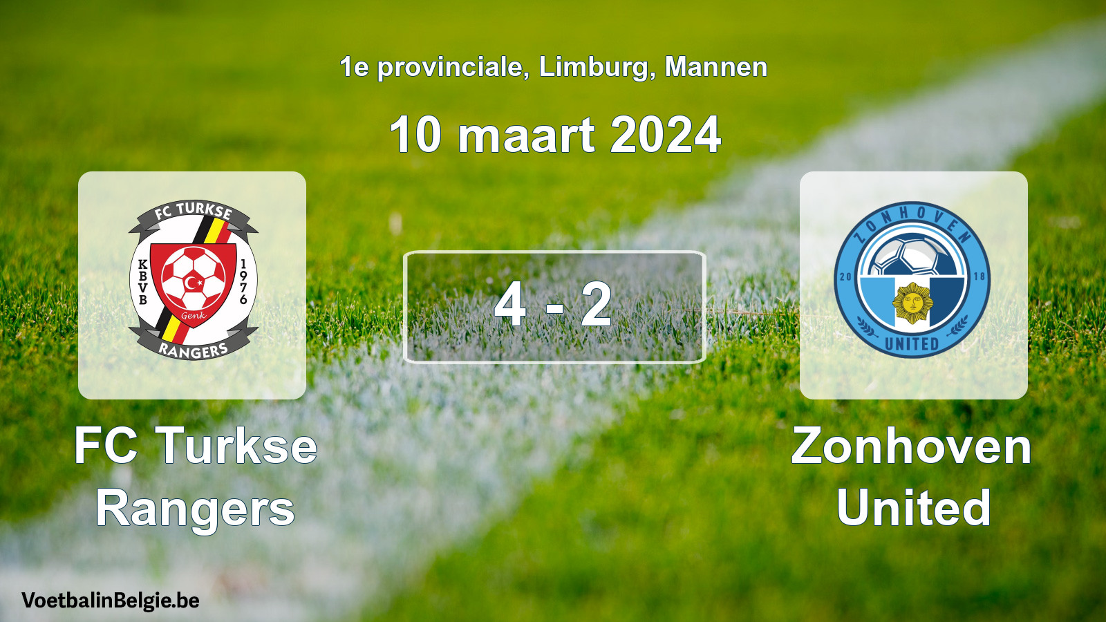 Gespeelde wedstrijd mannenvoetbal: FC Turkse Rangers - Zonhoven United 4 - 2 (10 maart 2024)