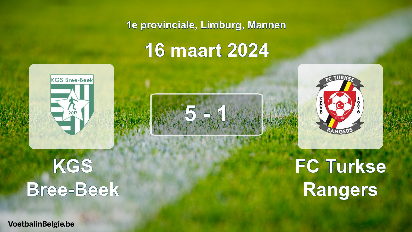 Gespeelde wedstrijd mannenvoetbal: KGS Bree-Beek - FC Turkse Rangers 5 - 1 (16 maart 2024)