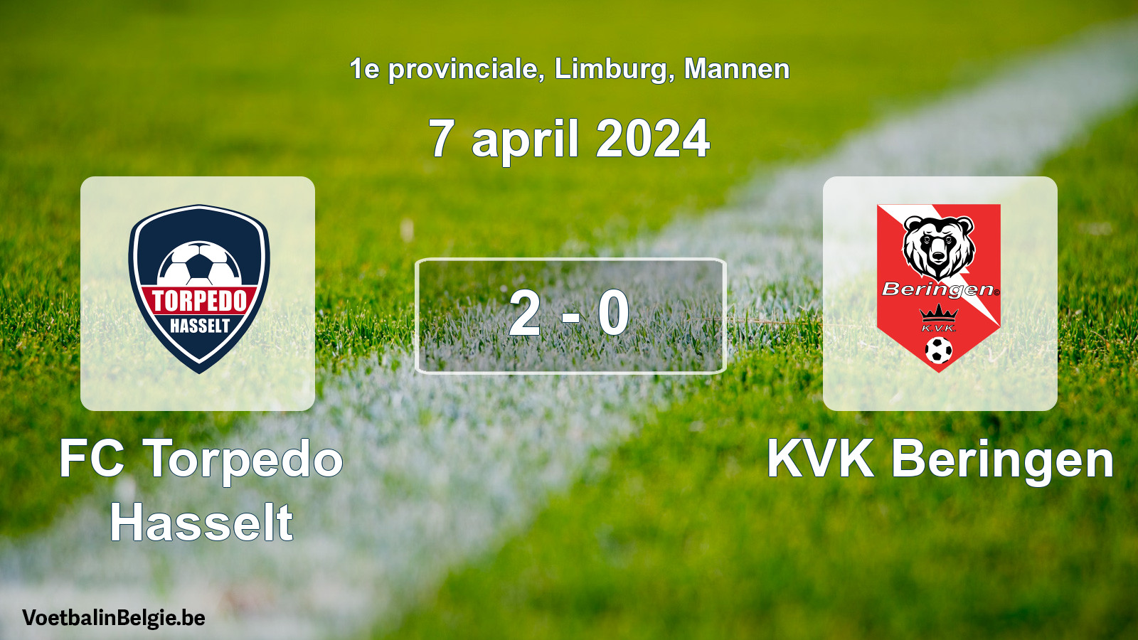 Gespeelde wedstrijd mannenvoetbal: FC Torpedo Hasselt - KVK Beringen 2 - 0 (7 april 2024)